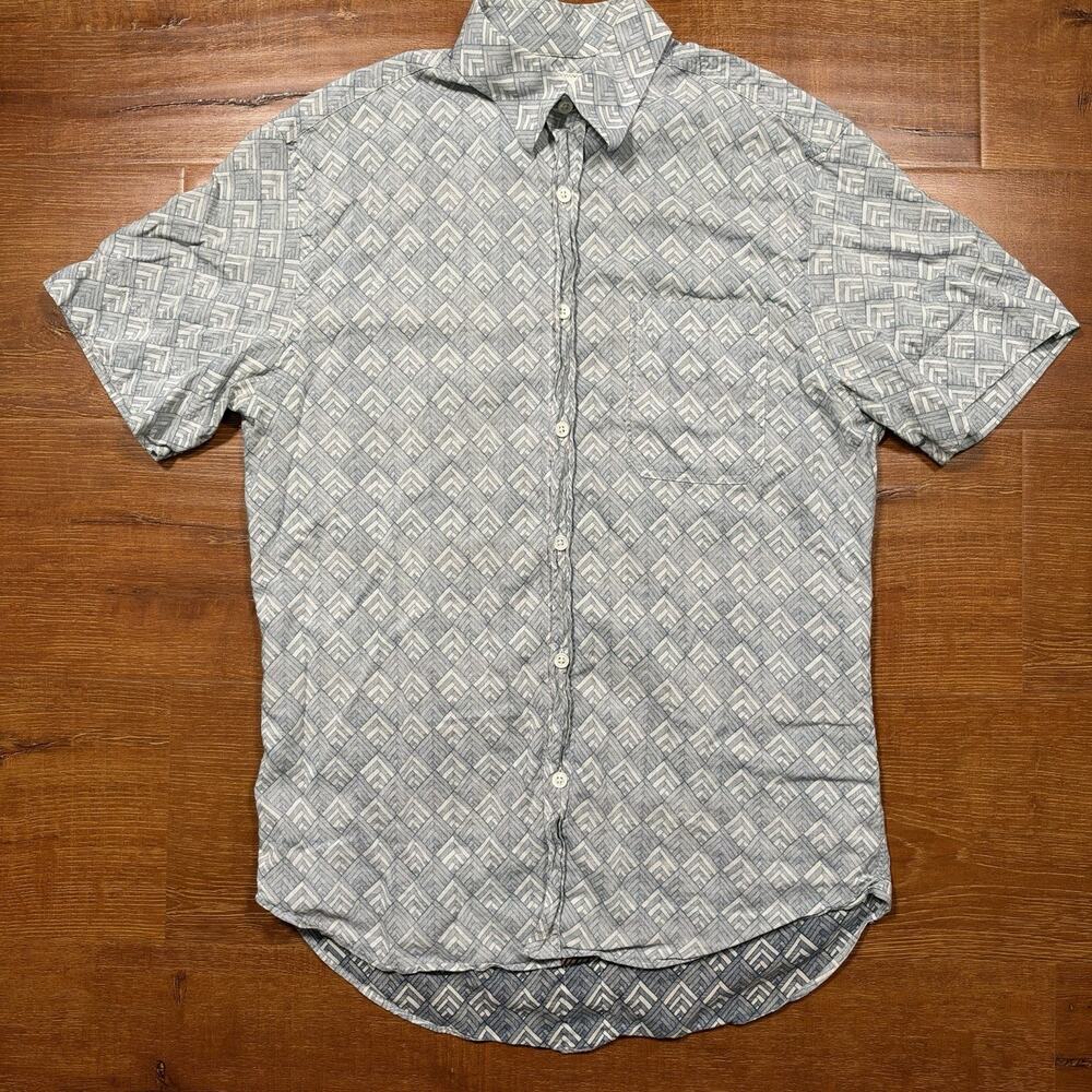 Billy Reid Button Up Shirt Mens S Gray Abstract Inside Out Print Italy Designer